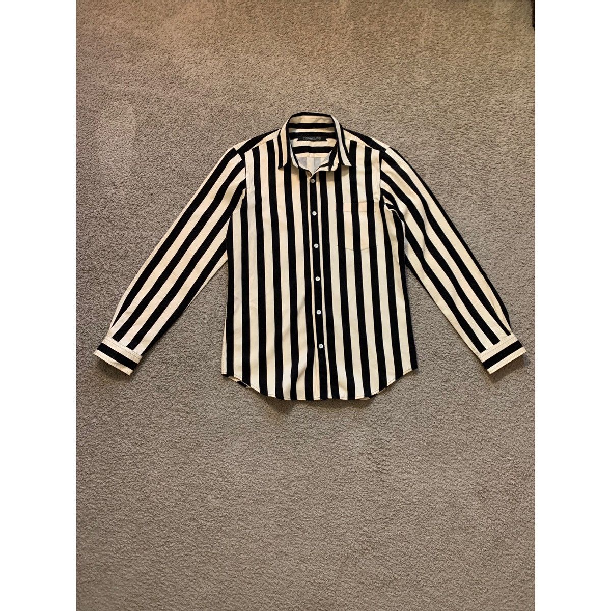 image of Timo Weiland Strip Shirt in Black/Cream, Men's (Size Small)