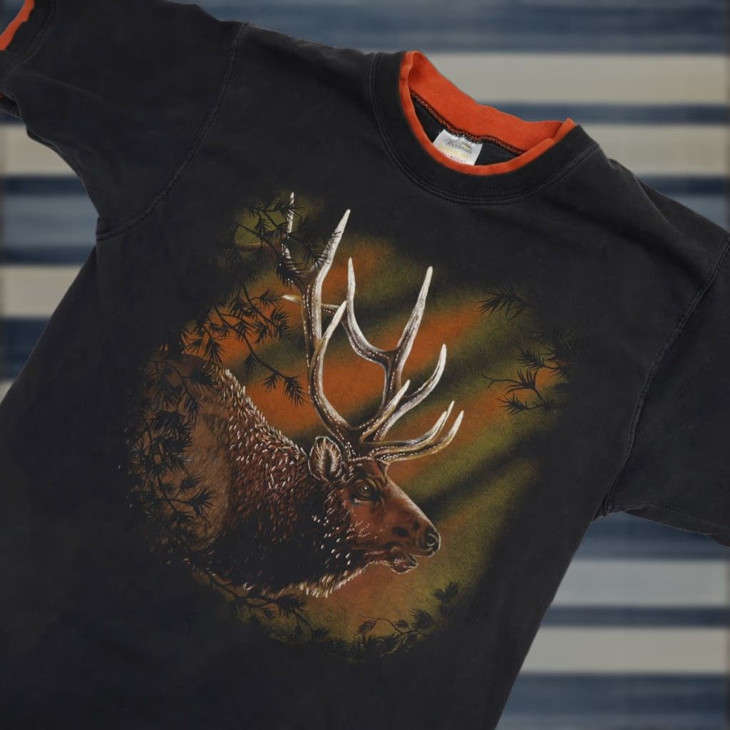 Vintage VINTAGE 90s Elk Graphic T Shirt Mens Large Black 90s Elk Graphic T Shirt Mens Large Black Size US L / EU 52-54 / 3 - 1 Thumbnail