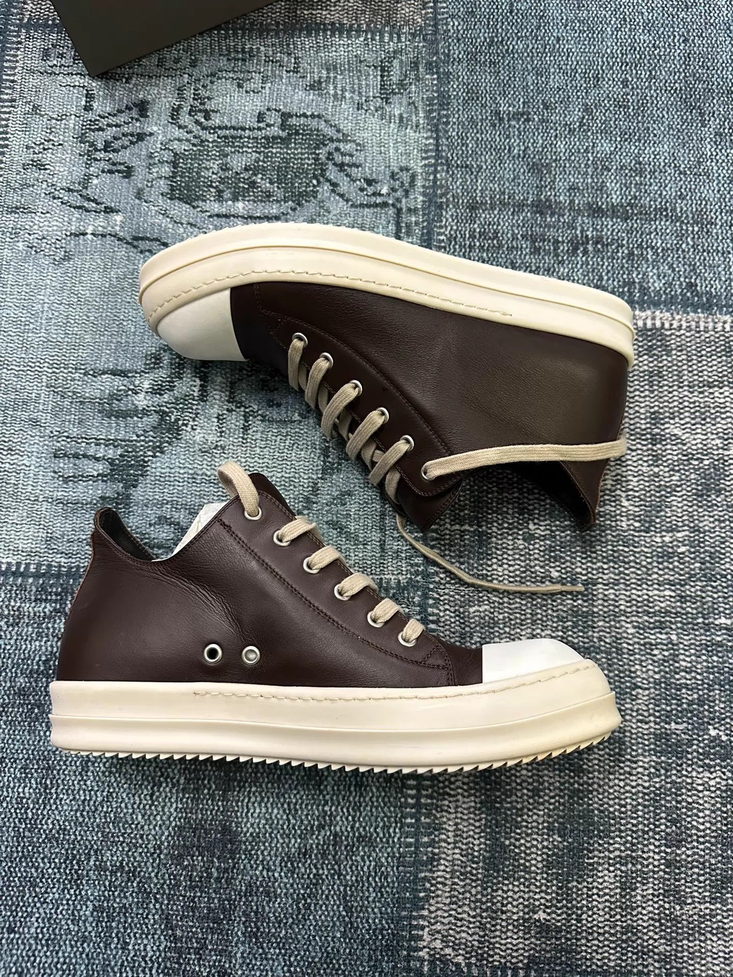 Rick Owens Rick Owens Mainline Low-Top Leather Sneakers 42 Black Brown Size US 9 / EU 42 - 2 Thumbnail