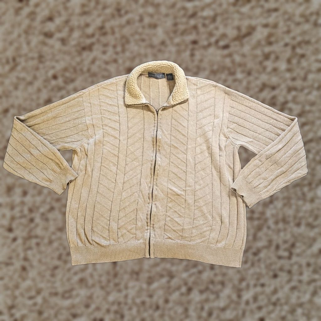Oscar De La Renta Oscar de la Renta Cardigan Sweater Men 2XL Beige Cable Knit Full Zip Sherpa Casual Mens Size US XXL / EU 58 / 5 - 1 Thumbnail