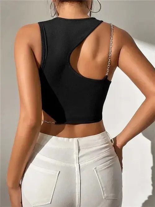 Japanese Brand High Street Grunge Chain Cut Out Crop Top Women Size ONE SIZE - 6 Thumbnail