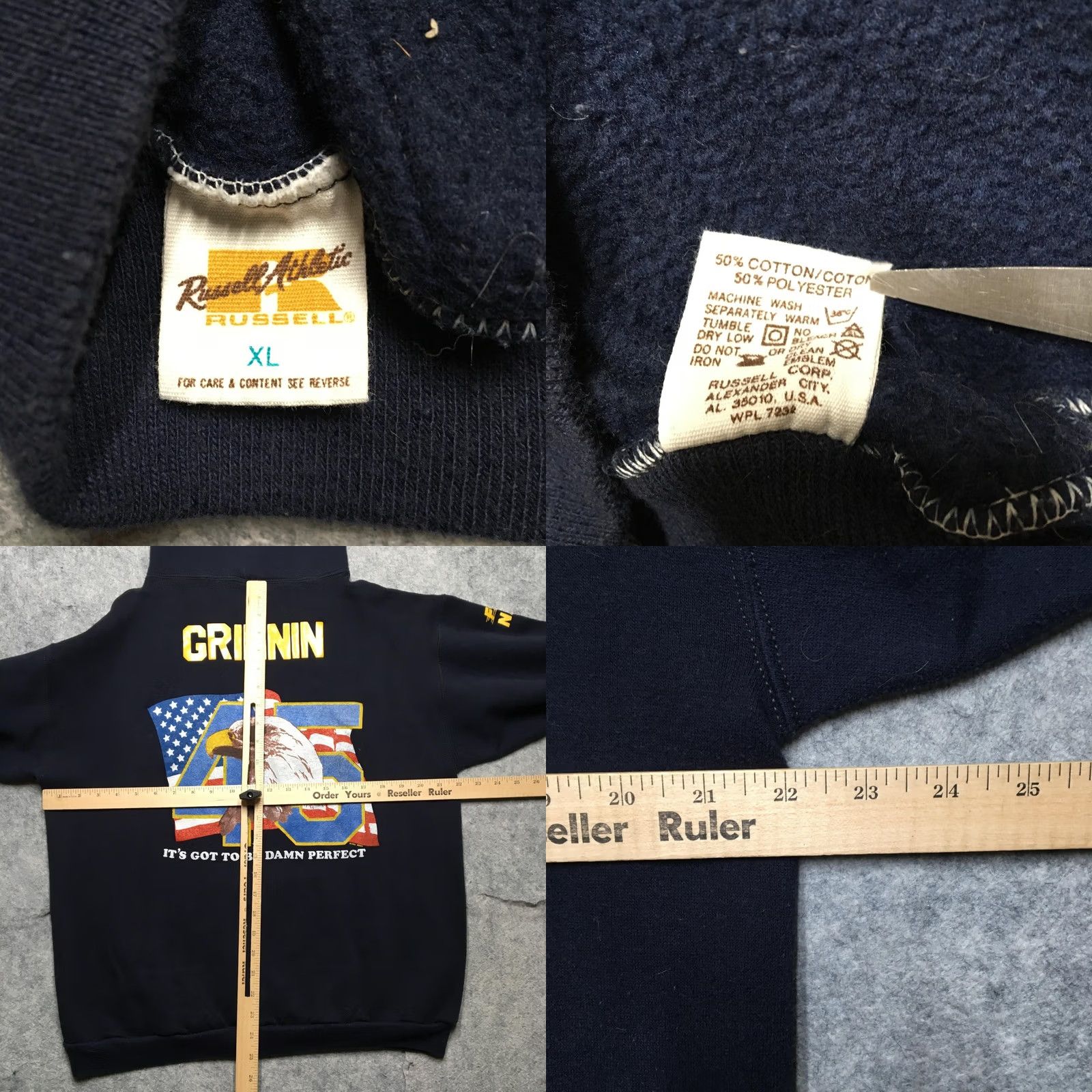 Russell Athletic VINTAGE Russell Athletic Hoodie Mens XL Blue Fly Navy Eagle 45 F-14 Tomcat Marine Patriotic USA Graphic Print Hooded Pullover Size US XL / EU 56 / 4 - 8 Thumbnail