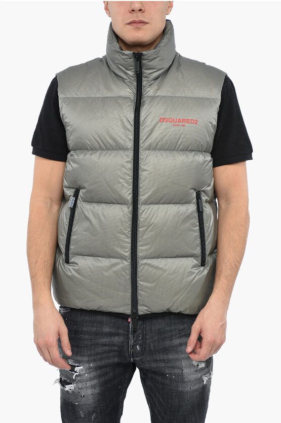 image of Dsquared2 Quilted Vest With Logo Print in Grey, Men's (Size Large)