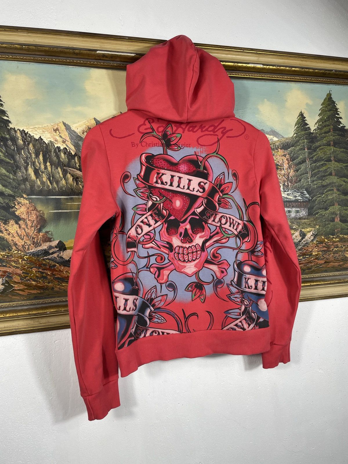 Christian Audigier × Ed Hardy × Vintage Ed Hardy Retro 00s Hoodie With Crystals Affliction Grunge Size US XXS / EU 40 - 8 Thumbnail