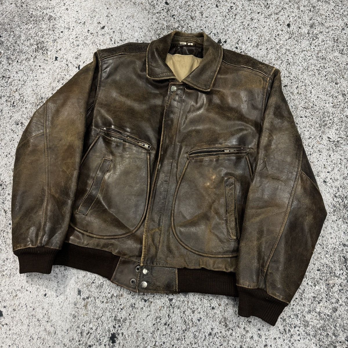 Vintage Thrashed Faded Destroyed Cracked Leather Bomber ERD Grunge Size US S / EU 44-46 / 1 - 3 Thumbnail