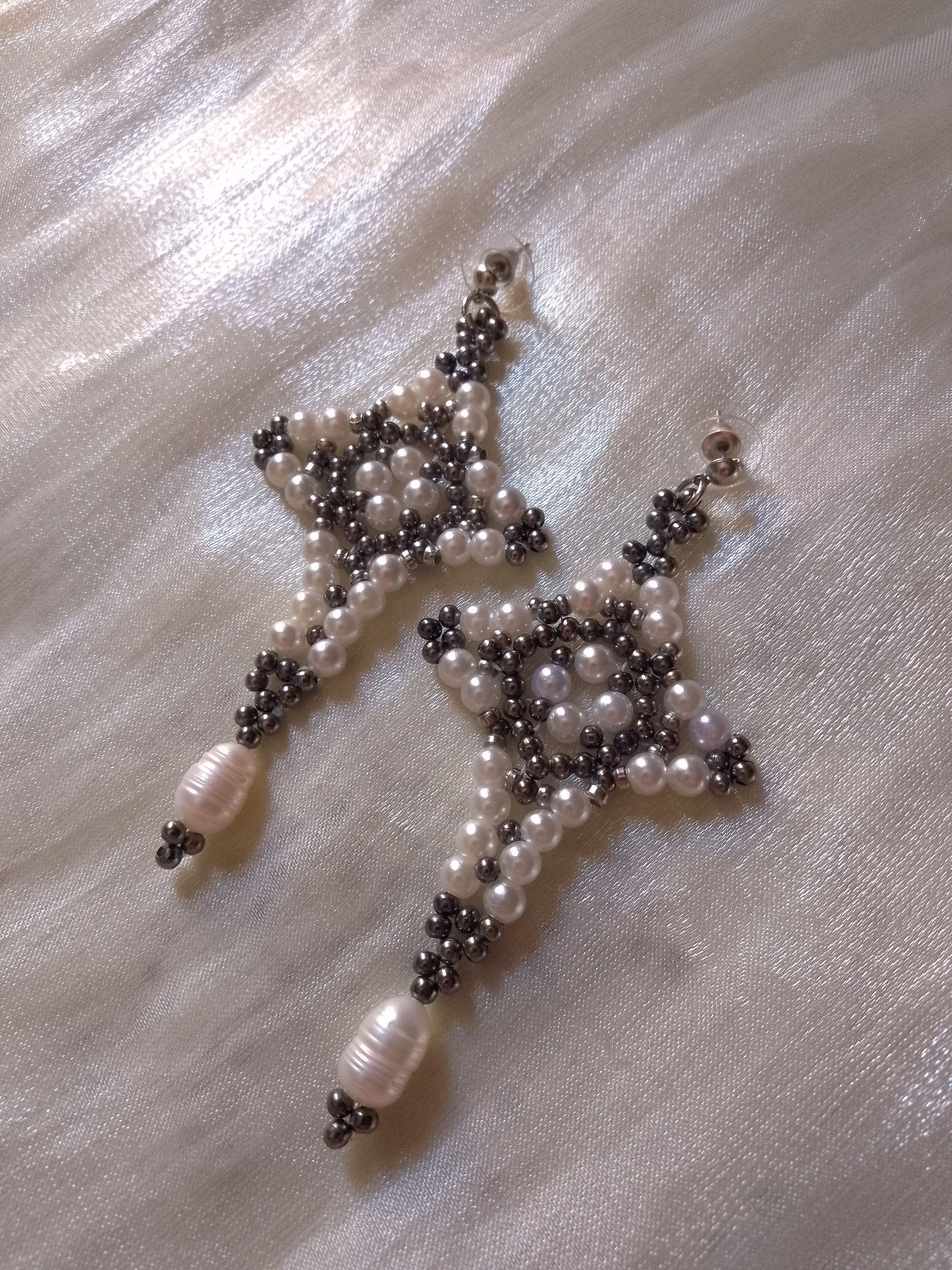 Handmade Cross Earrings Gothic freshwater pearls dangling Size ONE SIZE - 1 Thumbnail