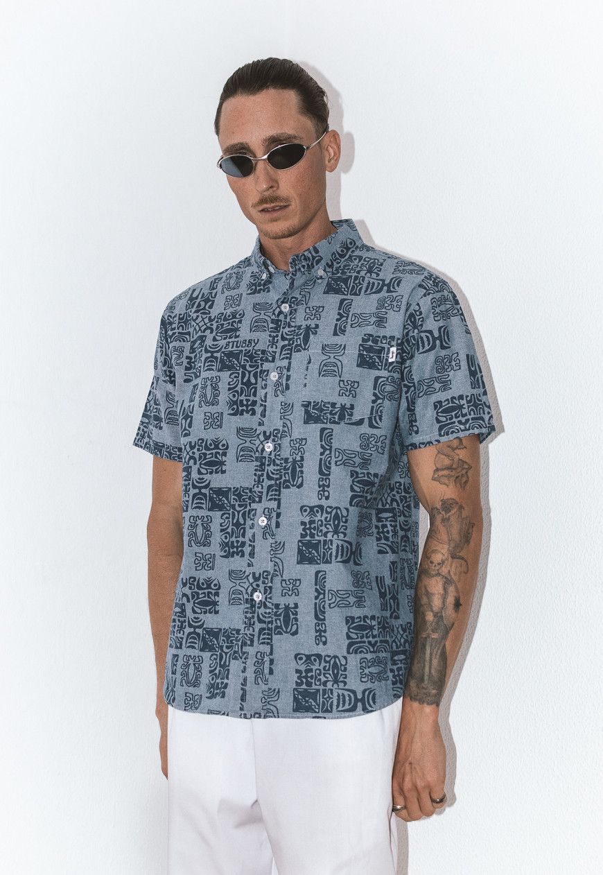 Designer × Stussy Faded blue Stussy Shirt Geometric Stussy Printed Shirt Size US M / EU 48-50 / 2 - 1 Thumbnail