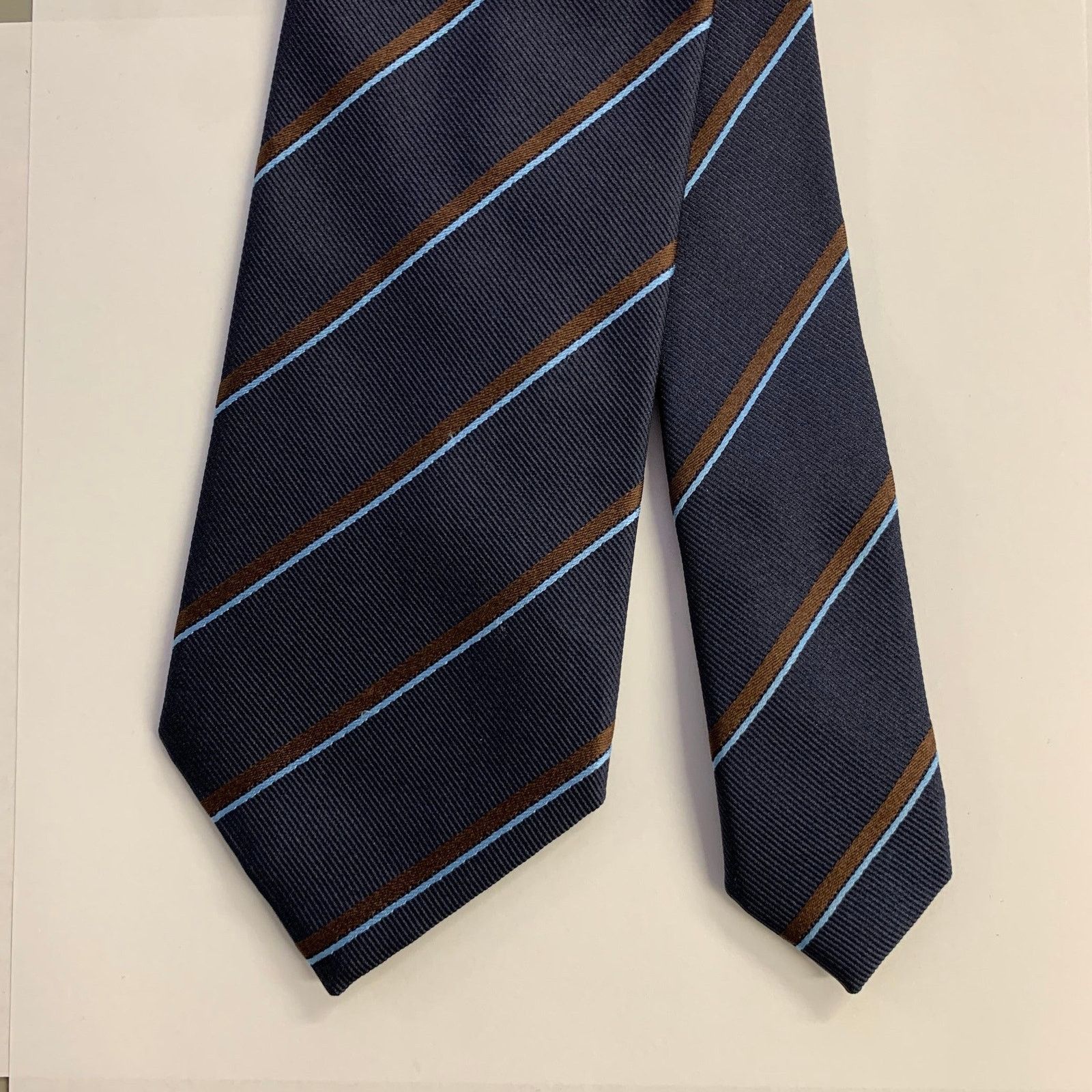 Ermenegildo Zegna Ermenegildo Zegna Navy Light Blue Diagonal Stripe Silk Tie Size ONE SIZE - 1 Thumbnail