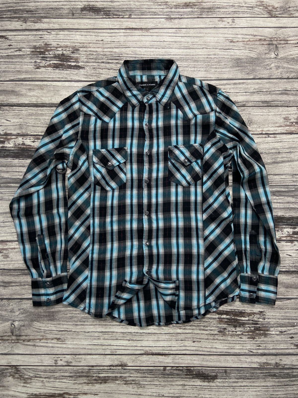 5351 POUR LES HOMMES × Issey Miyake × Le Grande Bleu (L.G.B.) 🔥 D’HOMME A HOMME 🔥 2000s Sheer Plaid Shirt Size US L / EU 52-54 / 3 - 1 Thumbnail