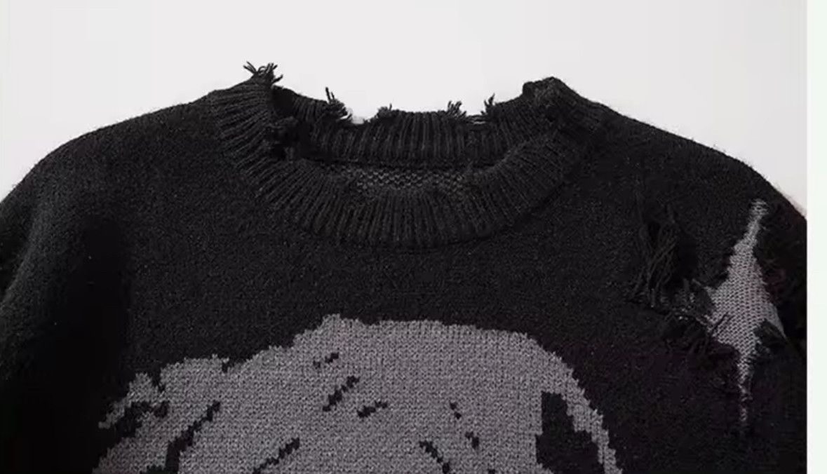 Other Streetwear Grunge Skull Ripped Sweater Jacquard Knitwear Size US M / EU 48-50 / 2 - 3 Thumbnail