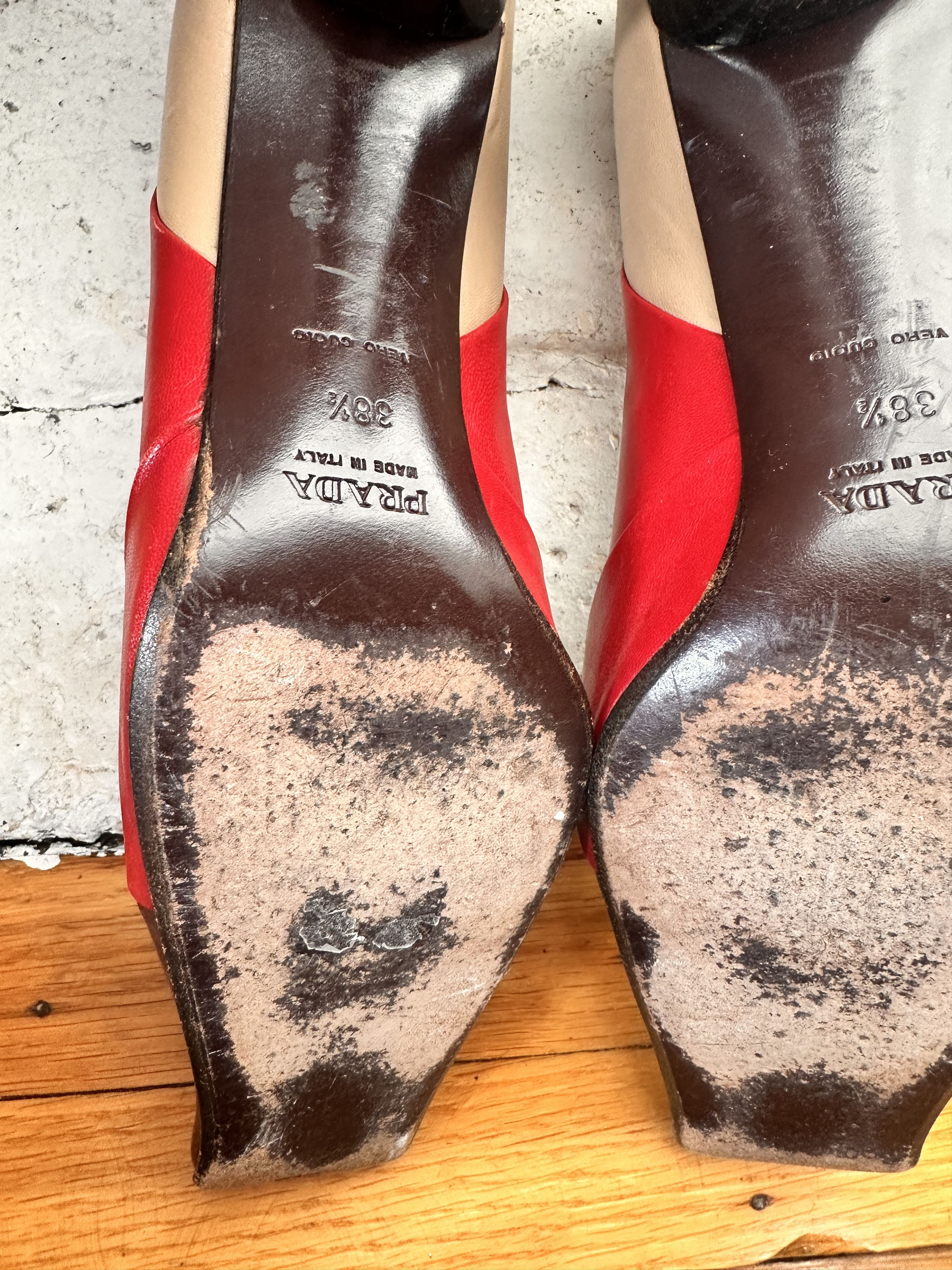 Prada VINTAGE PRADA BROWN RED SQUARED TOE HEELS _ 7.5 US Size US 7.5 / IT 37.5 - 7 Thumbnail