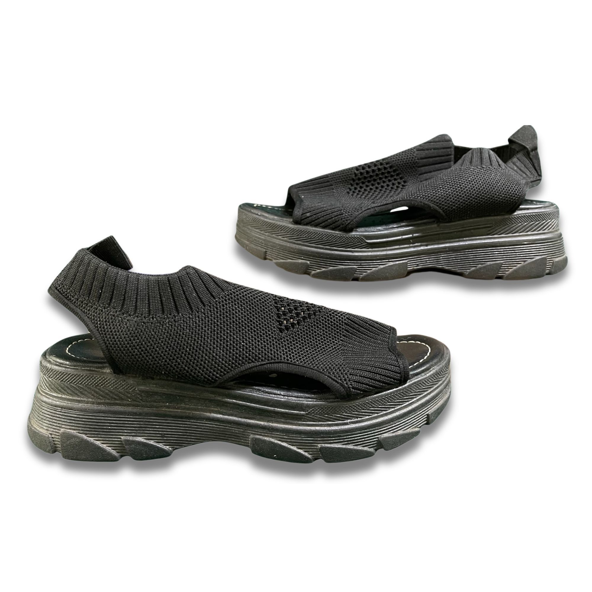 Other Black Slip-On Sandals Chunky Sole Lightweight Knit Design Si Size US 6 / IT 36 - 3 Thumbnail