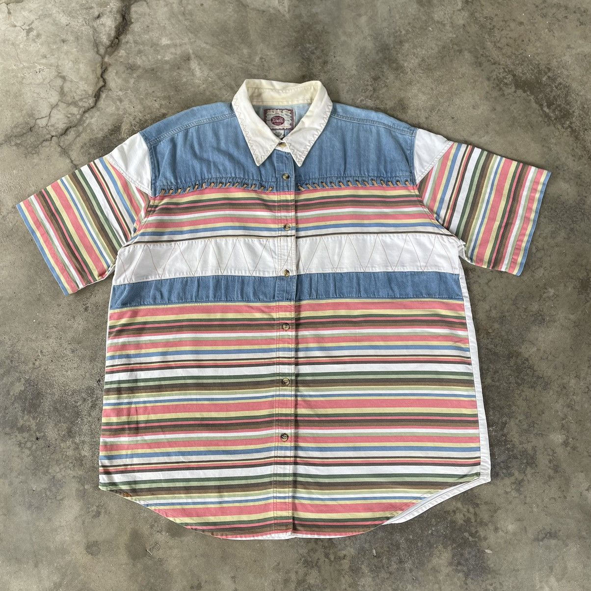 Japanese Brand × Vintage 🔥Sick🔥Vintage Forelli Multicolour Sashiko Buttons Shirts Size US XXL / EU 58 / 5 - 1 Thumbnail