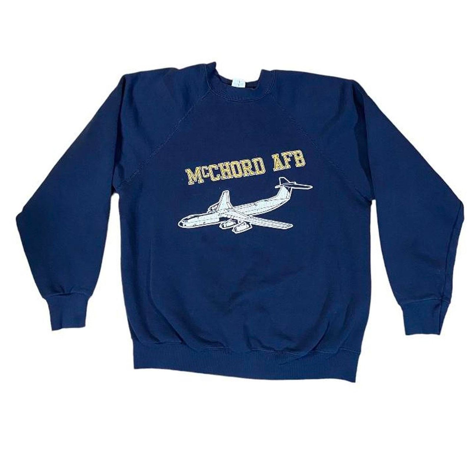Jerzees Vintage 80s navy crew neck sweater airplane Size US M / EU 48-50 / 2 - 1 Thumbnail