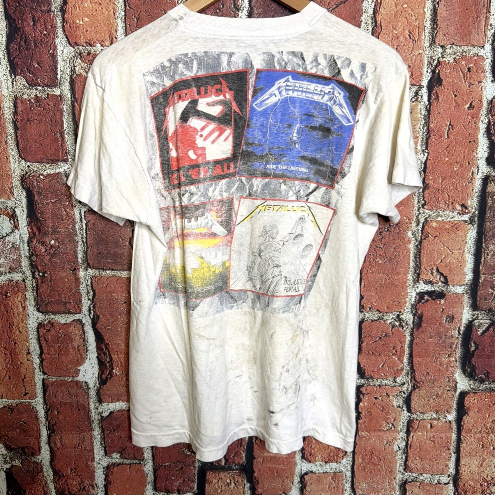 Vintage VINTAGE White Metallica And Justice For All Tour T Shirt Medium Thrashed Shirt Mens M White 1988 90s Tour Merch Size US M / EU 48-50 / 2 - 4 Thumbnail