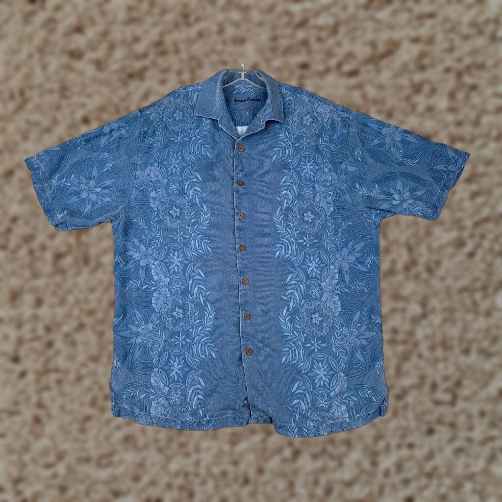 Tommy Bahama Tommy Bahama Shirt Men Large Blue Wood Button Up 100% Silk Floral Leaf Beach Size US L / EU 52-54 / 3 - 1 Thumbnail