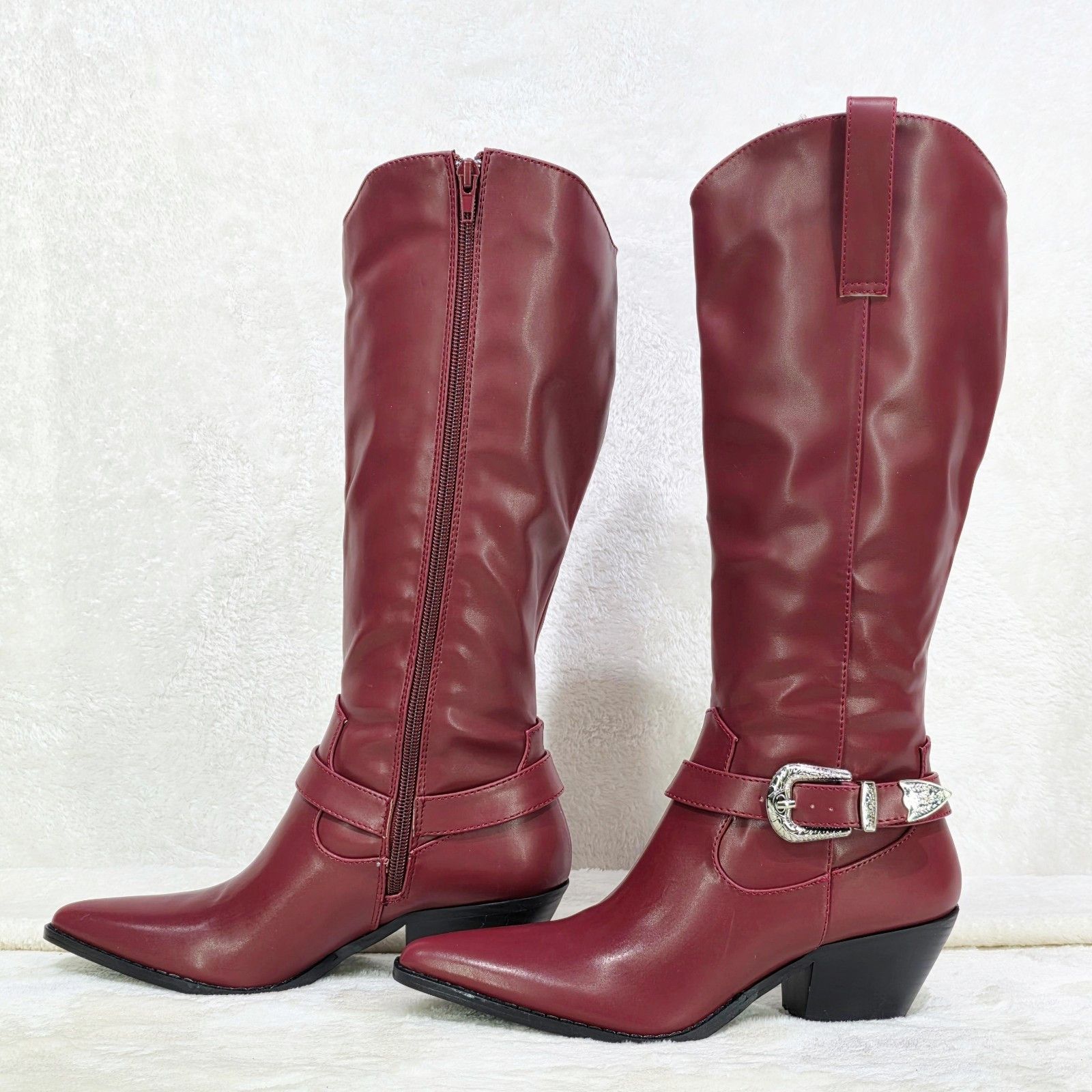Other Ralley Burgundy Wine Red Faux Leather Western Knee High 2" H Size US 9 / IT 39 - 5 Thumbnail