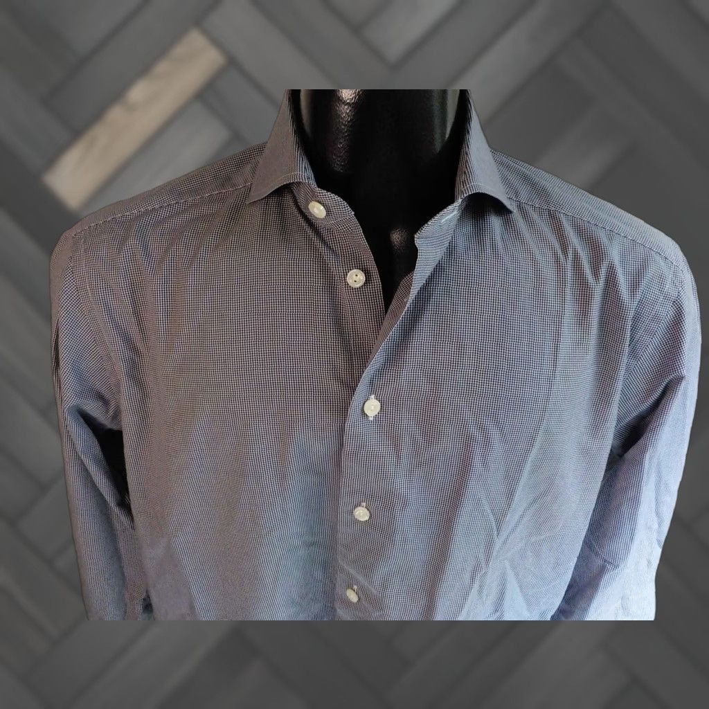 Eton ETON Spread Collar Dress Shirt Navy and White 16 1/2 100% Cotton Slim Fit Mens Size 42R - 1 Thumbnail