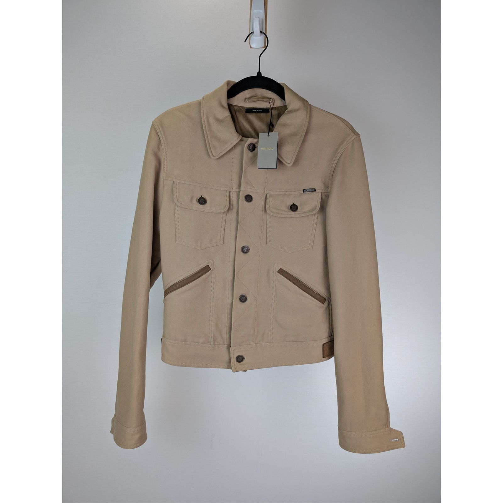 Tom Ford o1rshd1 Stretch Cotton Trucker Jacket in Beige Size US M / EU 48-50 / 2 - 9 Thumbnail