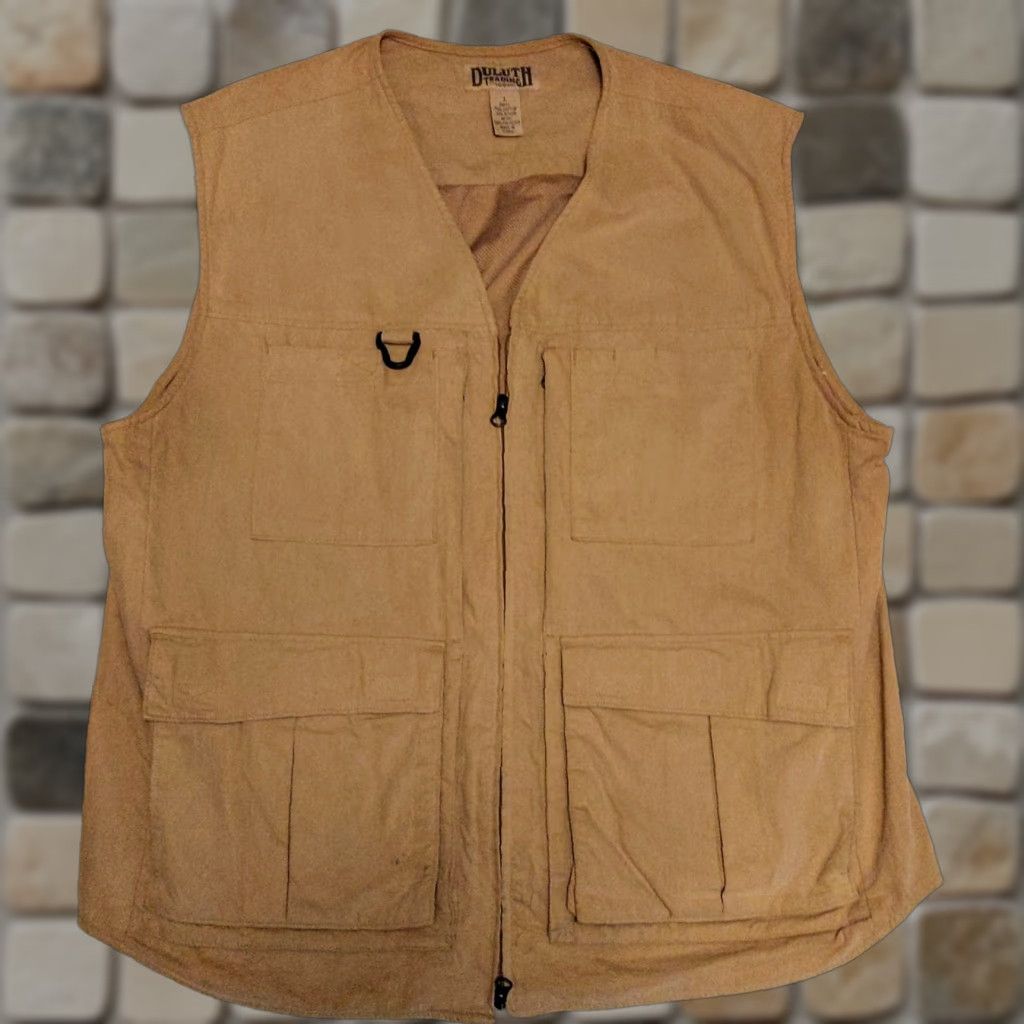 Vintage Duluth Vest Mens L Tall Canvas Nylon Beige Pockets Full Zip Outdoor Workwear Utility Canvas Vest Jacket" Size US L / EU 52-54 / 3 - 1 Thumbnail