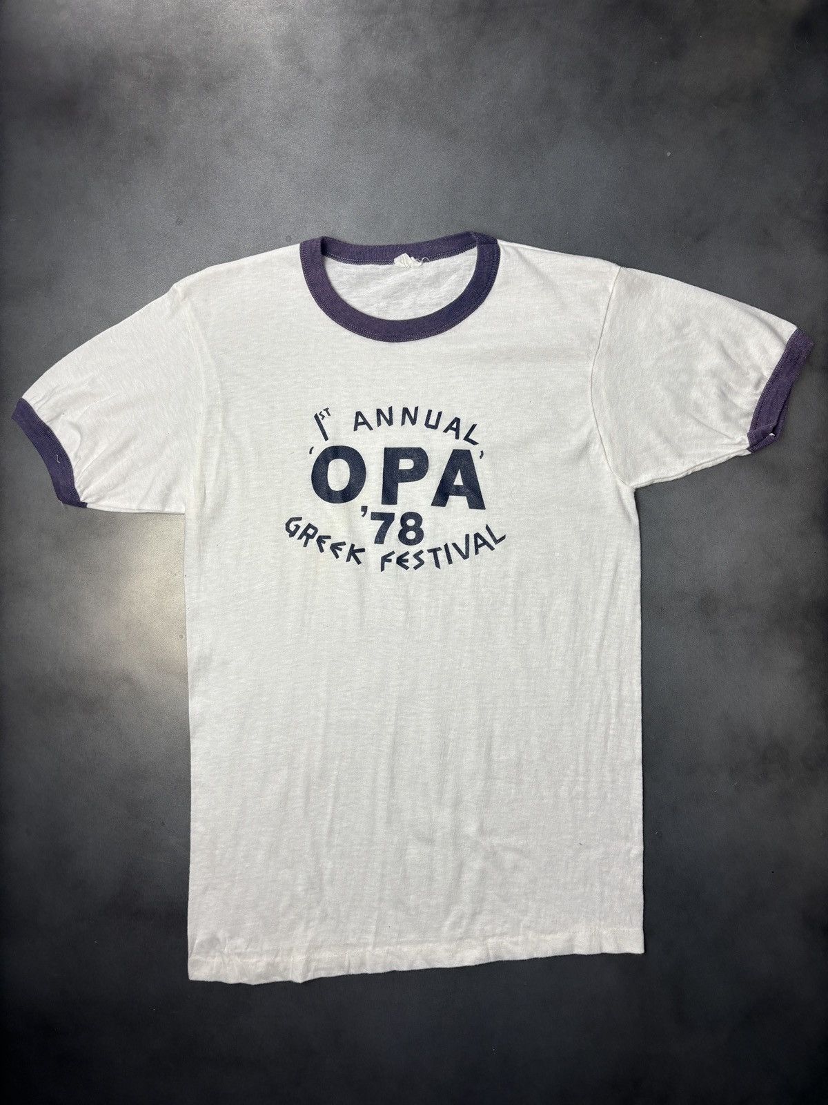 Vintage Vintage Greek Festival OPA! Tee 1970s Ringer Tee Thin Thrash Size US S / EU 44-46 / 1 - 12 Thumbnail