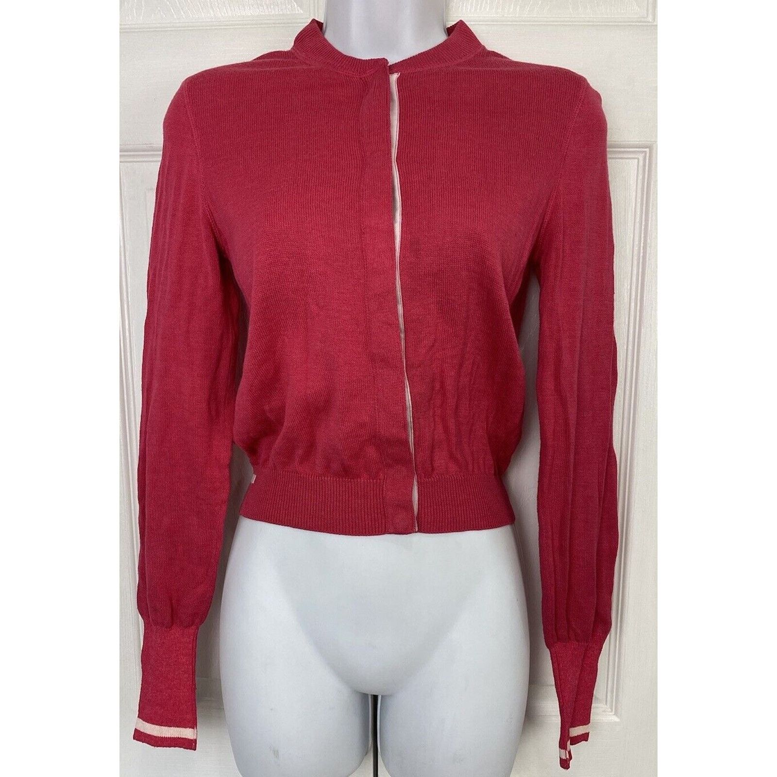 Prada VTG Y2K Prada Pink White Stripe Cardigan Snap Button US 6 Size M / US 6-8 / IT 42-44 - 2 Thumbnail