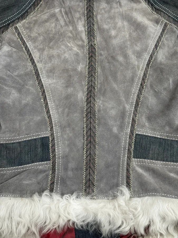 Just Cavalli AW2005 Cavalli Mongolian Fur Grey Leather & Blue Denim Jacket Size S / US 4 / IT 40 - 12 Thumbnail