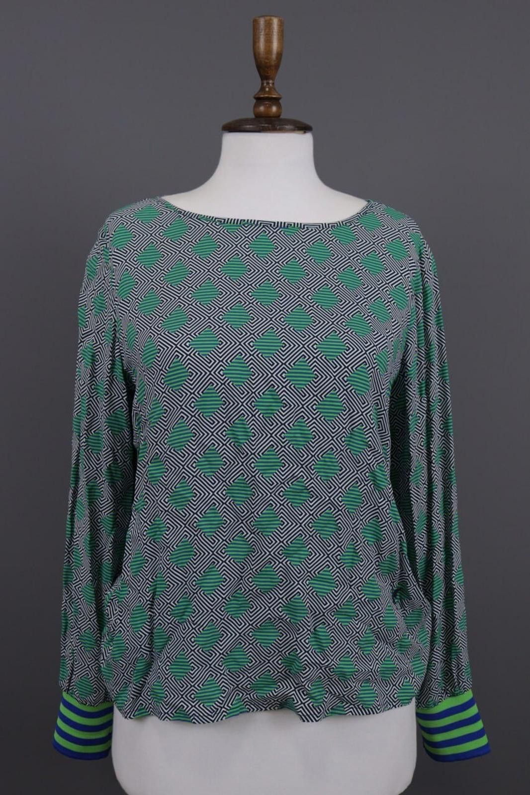 Designer Emily Van Den Bergh Green Geometric Summer Shirt Top Size 38 Size M / US 6-8 / IT 42-44 - 1 Thumbnail