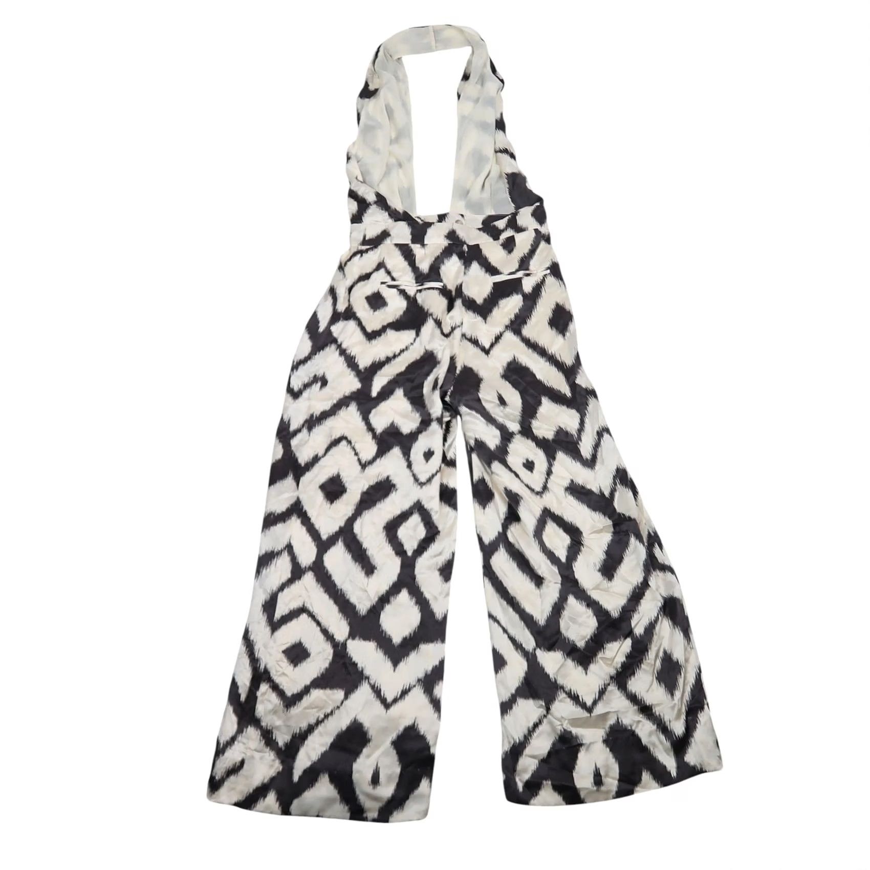 Banana Republic Banana Republic Silk Wide-Leg Jumpsuit Cream Black Ikat Print 6 Womens Party/Cocktail Geometric Sleeveless Wide-Leg"} Size 28" / US 6 / IT 42 - 3 Thumbnail
