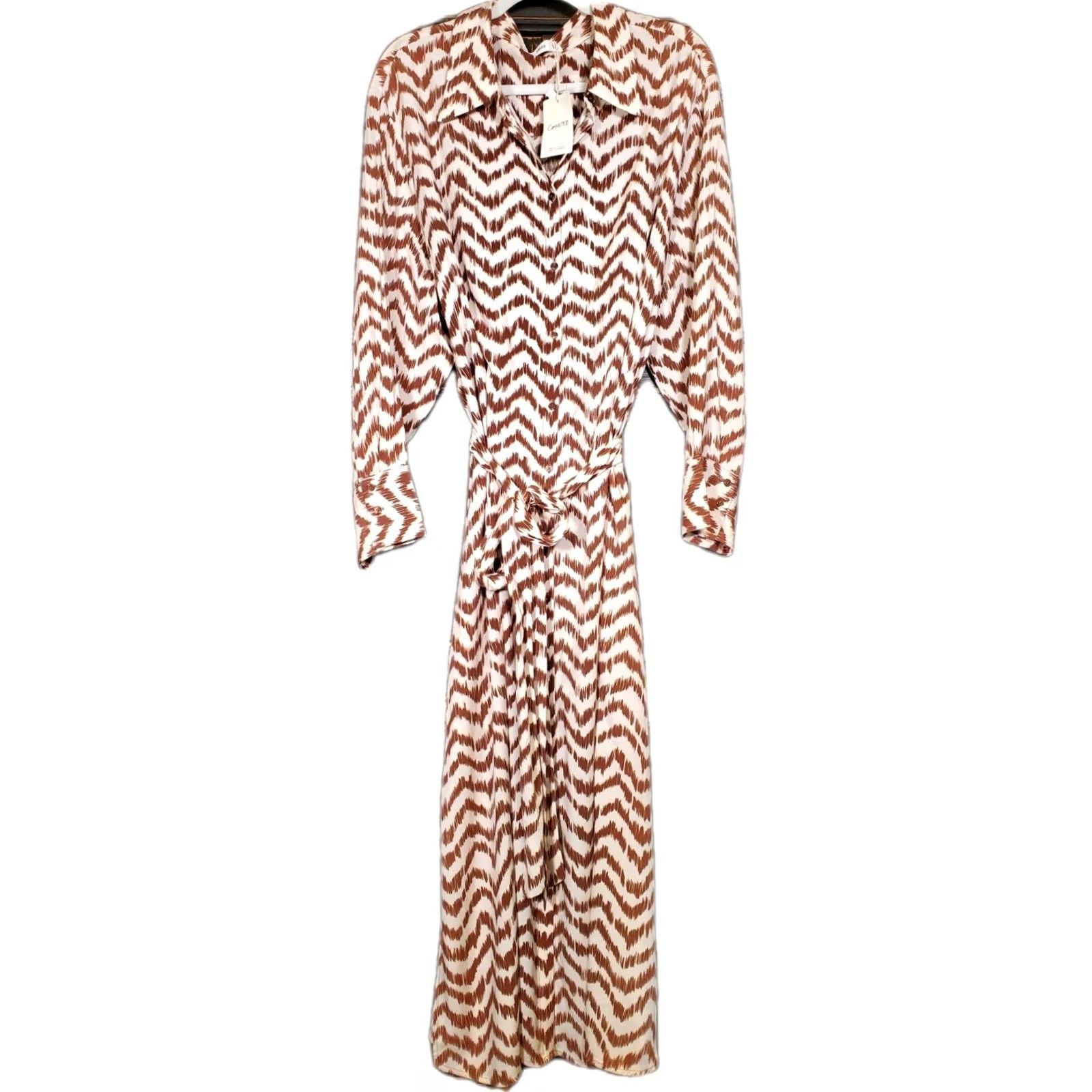 Mango Mango MNG Grape Geometric Midi Shirt Dress Brown Ivory Women's Size 20 Plus NWT Fashion Shirt Dress Womens Size 3XL / US 20-22 - 5 Thumbnail
