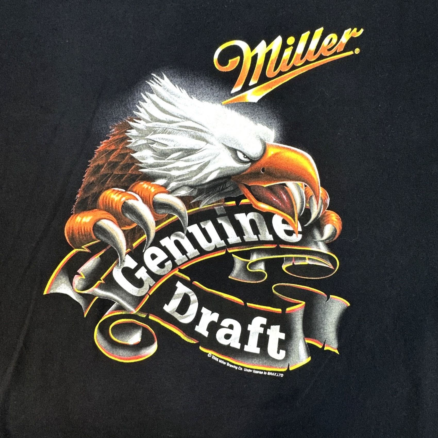 Vintage VINTAGE Miller Genuine Draft T-Shirt Eagle Graphic 2005 Y2K Hybrid Tees L/XL Black 100% Cotton Short Sleeve Unisex Adults Graphic Tee Mens Womens Size US L / EU 52-54 / 3 - 4 Thumbnail