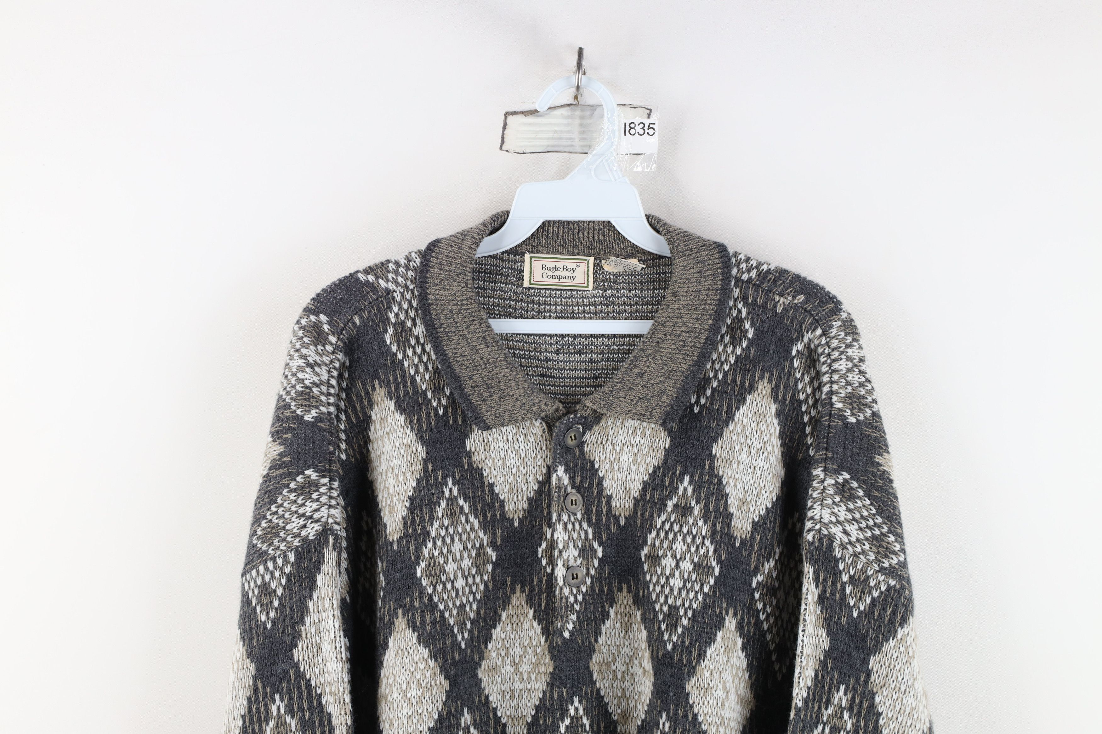 Vintage Vintage 90s Streetwear Argyle Diamond Knit Collared Sweater Size US XXL / EU 58 / 5 - 2 Thumbnail