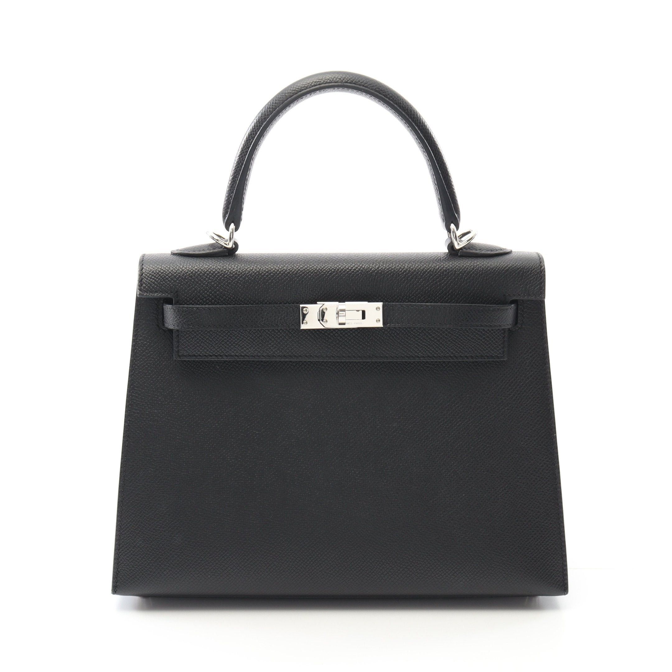 Hermes Hermes Kelly 25 Handbag Veau Epsom Black Silver Hardware Outside Sewing U Stamp Size ONE SIZE - 1 Thumbnail