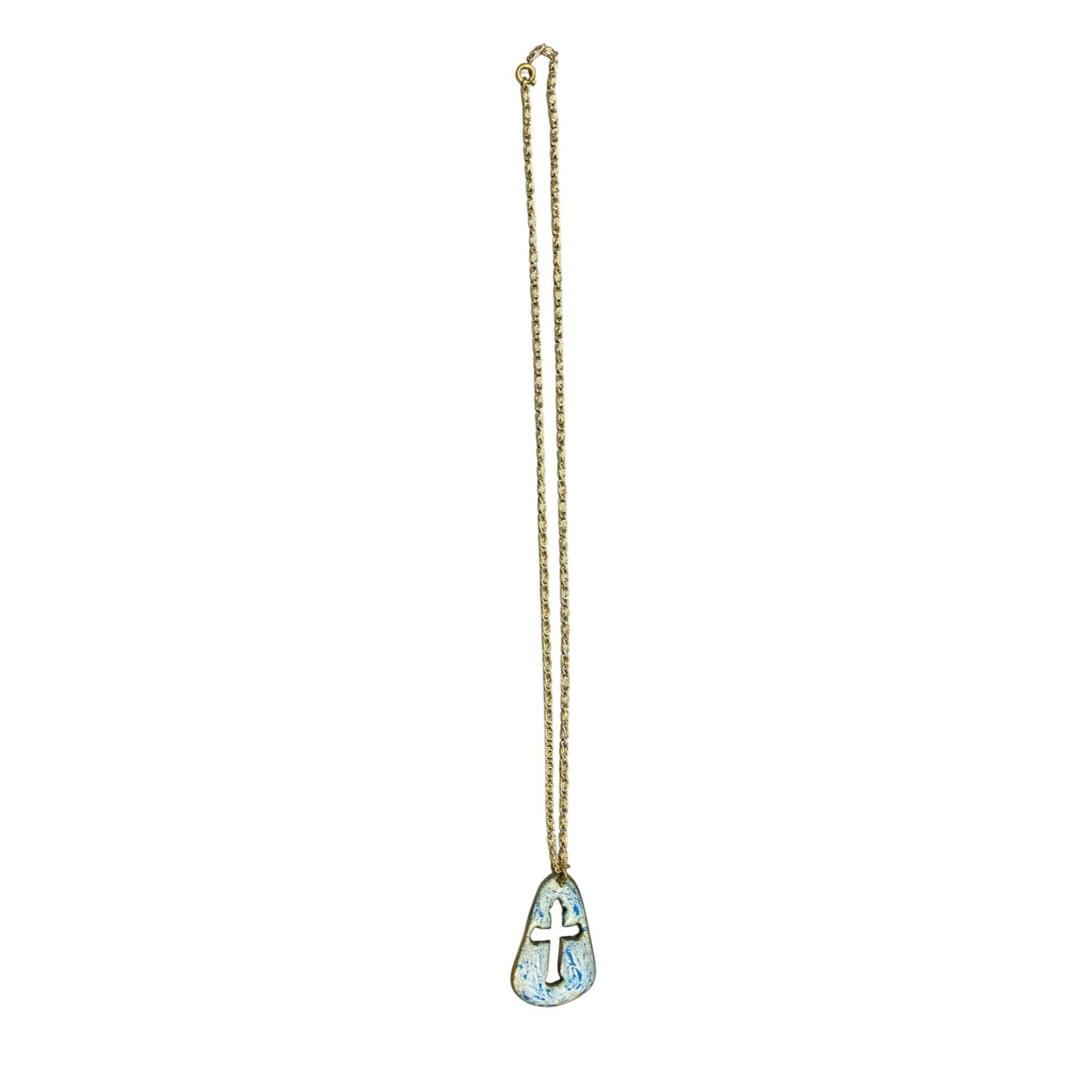 Other Modern Gold Chain Necklace With Blue & White Cross Pendant Size ONE SIZE - 2 Thumbnail