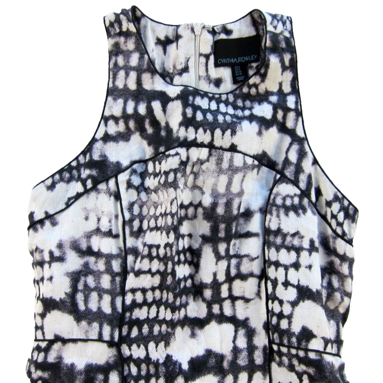 Cynthia Rowley Cynthia Rowley 100% Linen Black White Purple Snake Print Tank Sheath Dress 6 Size M / US 6-8 / IT 42-44 - 4 Thumbnail