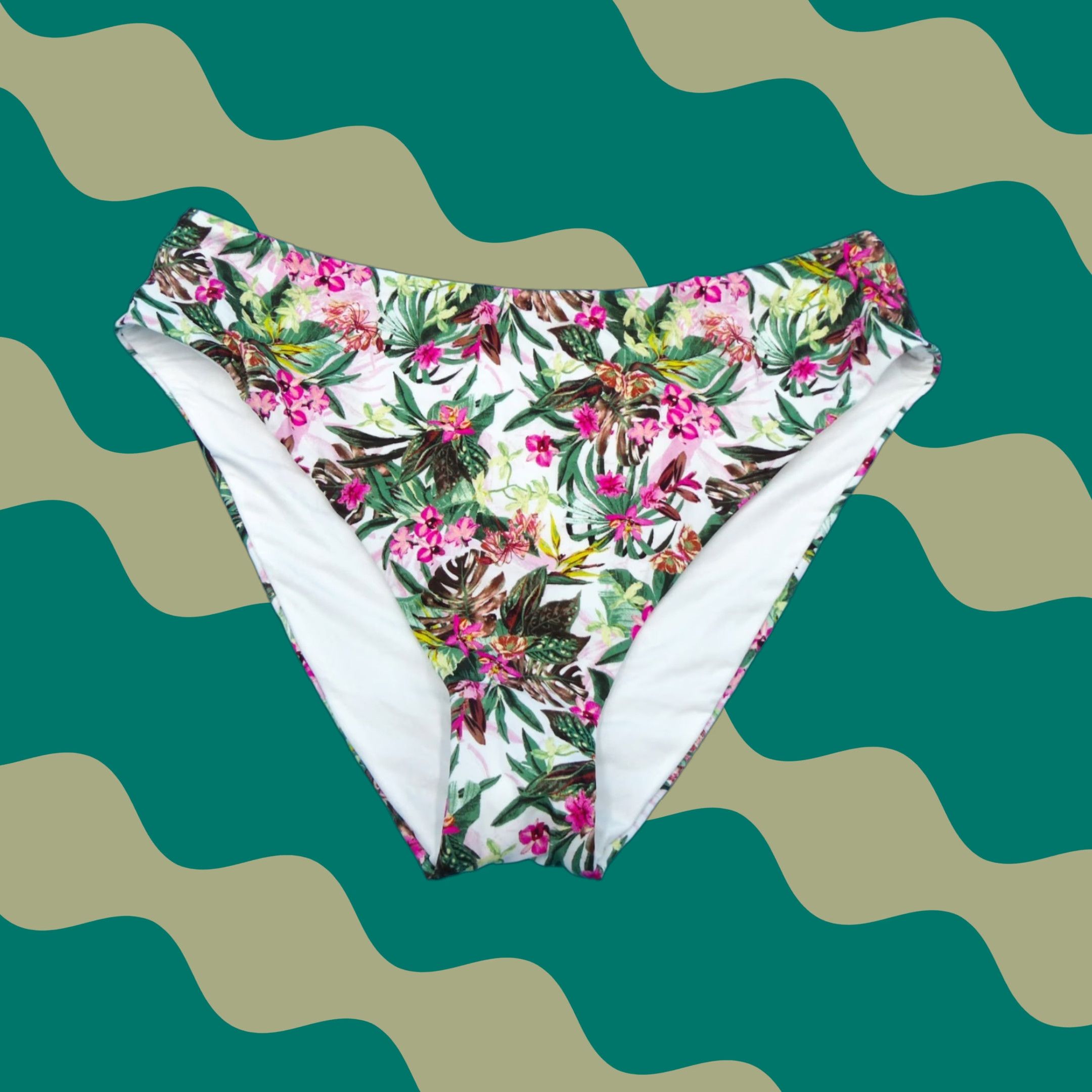 VICTORIA'S SECRET XXL White Floral Hi-Waisted Brazilian Hipster Bikini Bottom Women