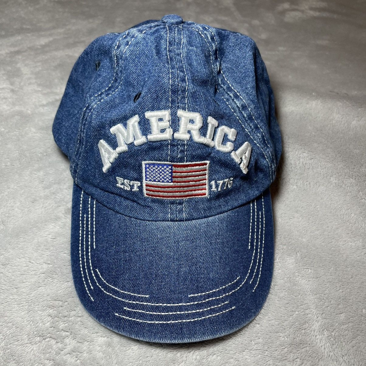 Other America #1 Fan Est 1776 USA Flag Denim Hat Blue OSFM Cap Size ONE SIZE - 1 Thumbnail