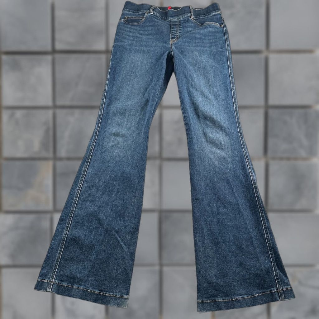 Spanx SPANX Jeans Womens L Flare Leg Pull On Stretch Denim Dark Blue Elastic Waist Jeans Size 36" / US 14 / IT 50 - 1 Thumbnail