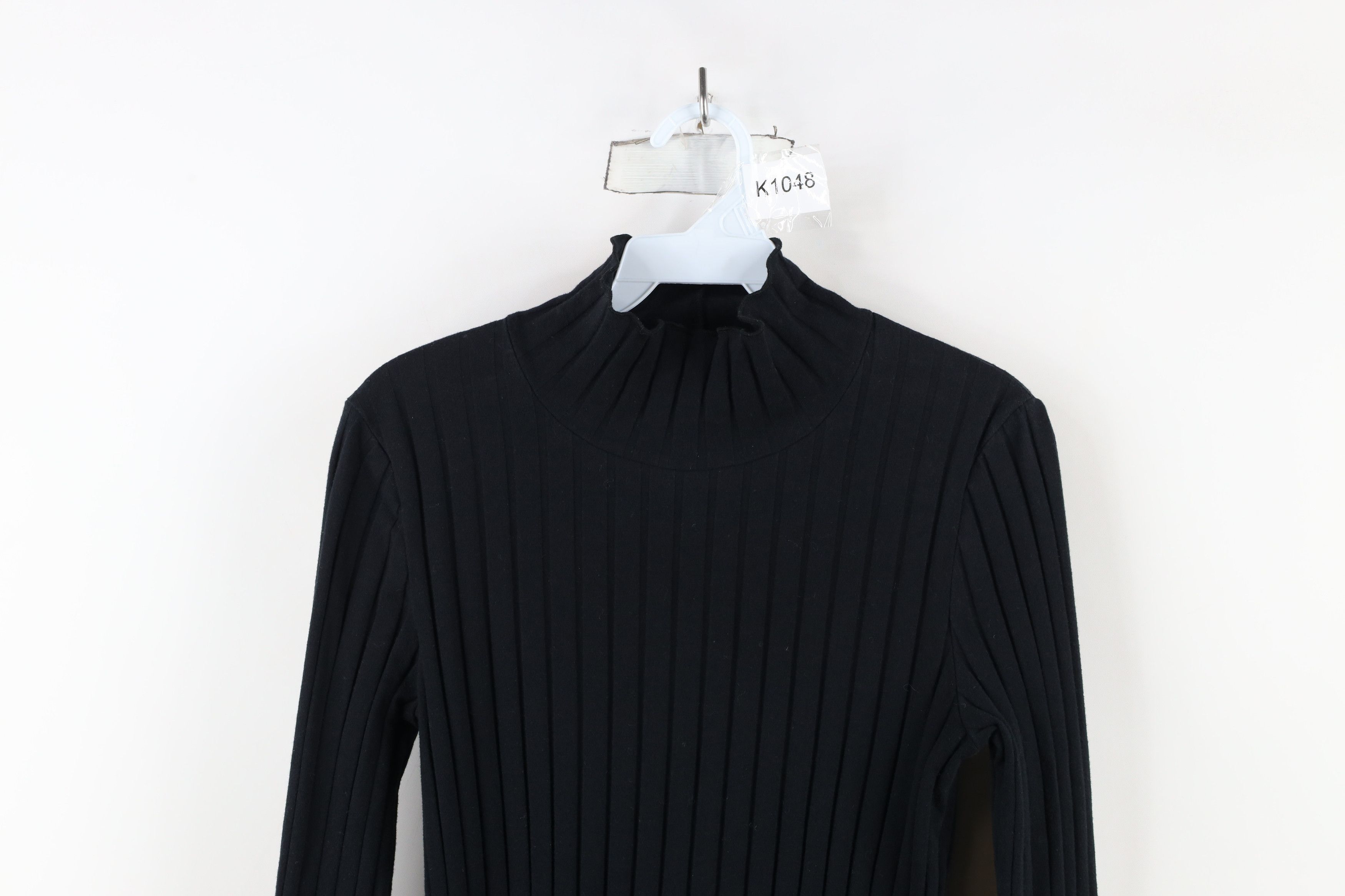 Madewell × Vintage Madewell Blank Ruffled Ribbed Knit Turtleneck T-Shirt Black Size M / US 6-8 / IT 42-44 - 2 Thumbnail