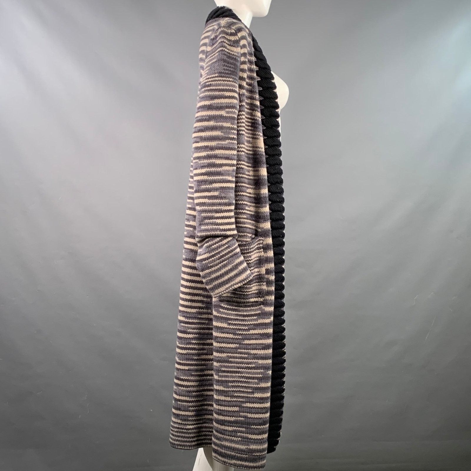 Missoni Grey Black White Cashmere Wool Stripe Open Front Cardigan Size M / US 6-8 / IT 42-44 - 3 Thumbnail