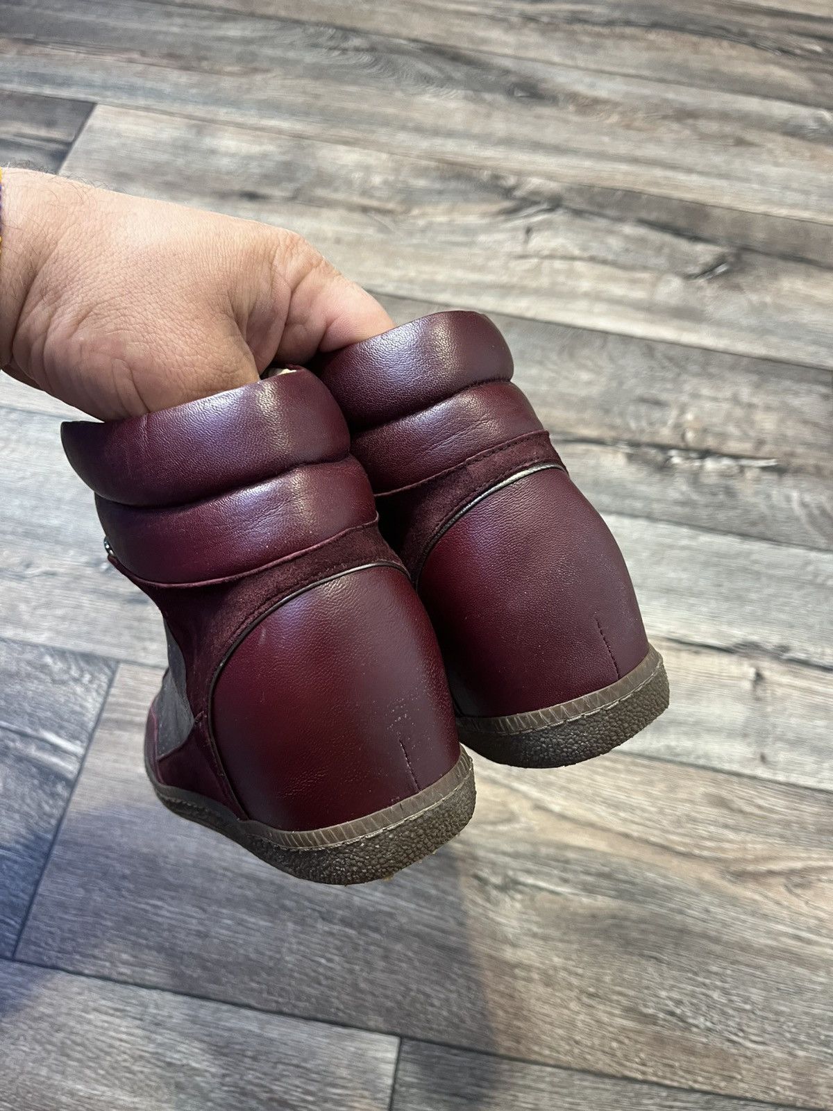 Sandro Sandro Leather Burgundy High Top Bobby Sneakers Marant Style Size US 7.5 / IT 37.5 - 6 Thumbnail