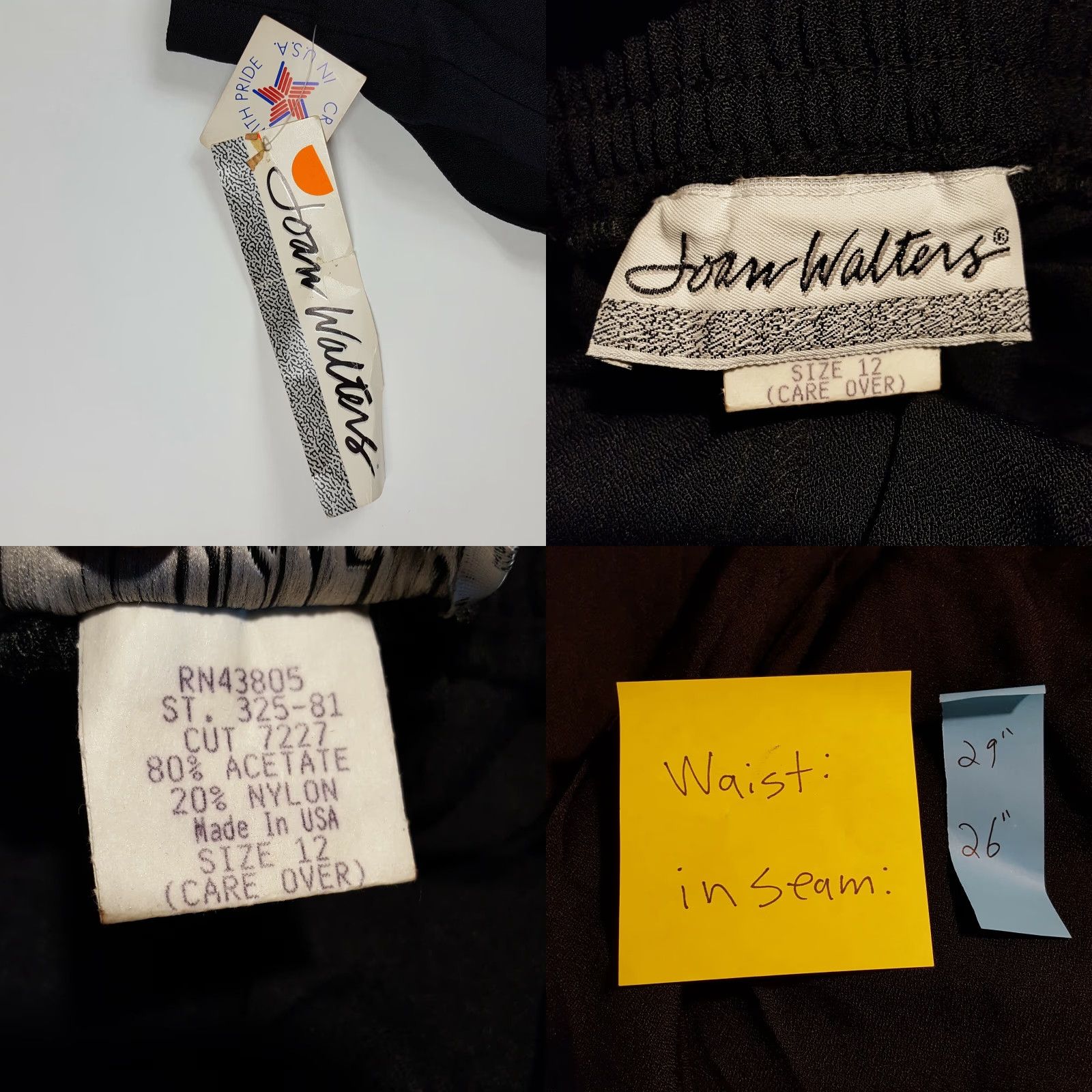 Vintage VINTAGE Joan Walters Black Pencil Straight Knee Length Skirt, Size 12, High Rise, Button Closure, All Seasons, 80s 90s, Womens, New with Tags Size 34" / US 12 / IT 48 - 8 Thumbnail
