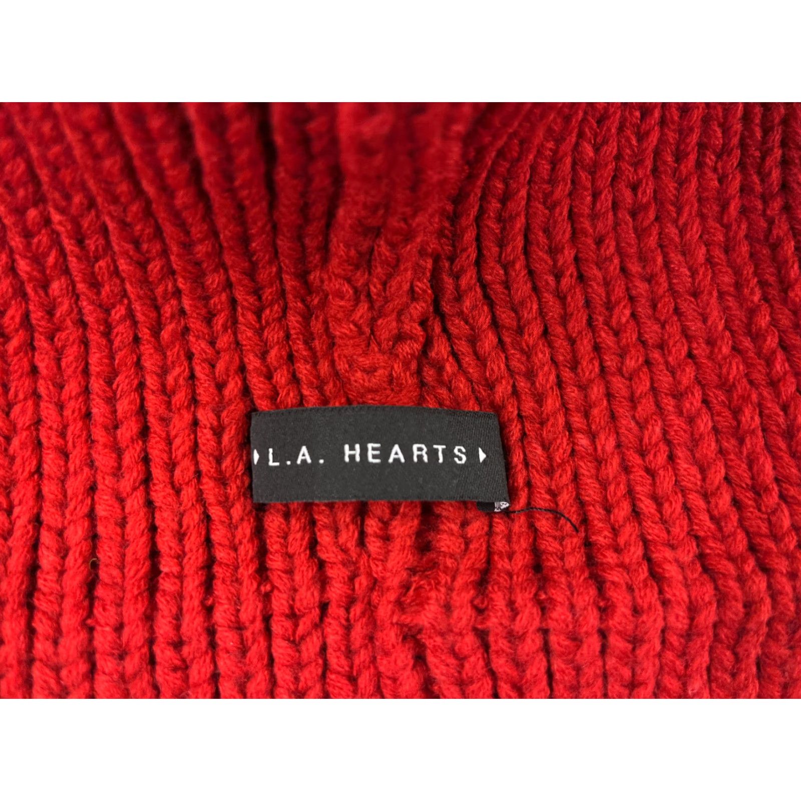 Doublet La Hearts Beanie Toque Womens One Size Red Knit Faux Fur Pom Ski Seasonal Beanie Adult Women Red La Hearts Winter Hats Size ONE SIZE - 7 Thumbnail