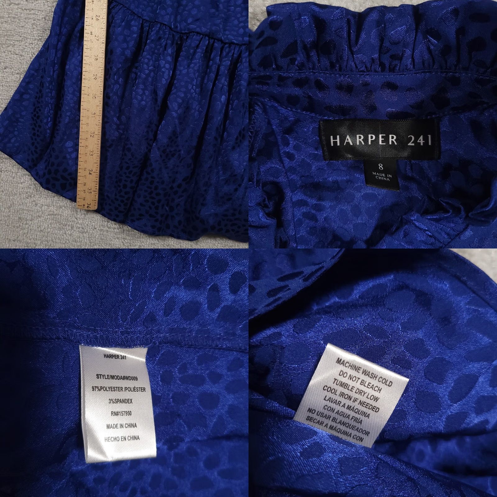Vintage HARPER 241 Dress Womens 8 Blue Long Sleeve Tiered Ruffle Jacquard Satin Dress Size M / US 6-8 / IT 42-44 - 8 Thumbnail