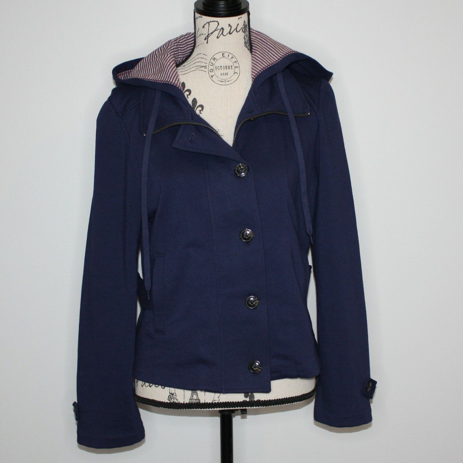 Other Shade Navy Blue Soft Hoodie Jacket with Striped Hood Size M / US 6-8 / IT 42-44 - 7 Thumbnail