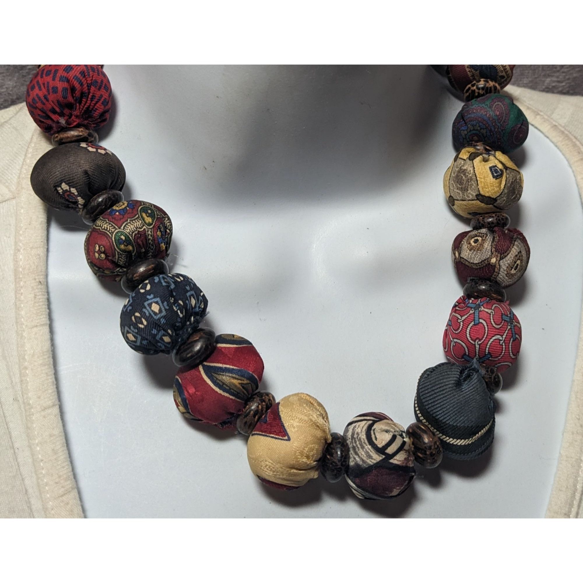 Other Vintage Rustic Silk Kantha Nut Earth Tone Necklace Size ONE SIZE - 6 Thumbnail