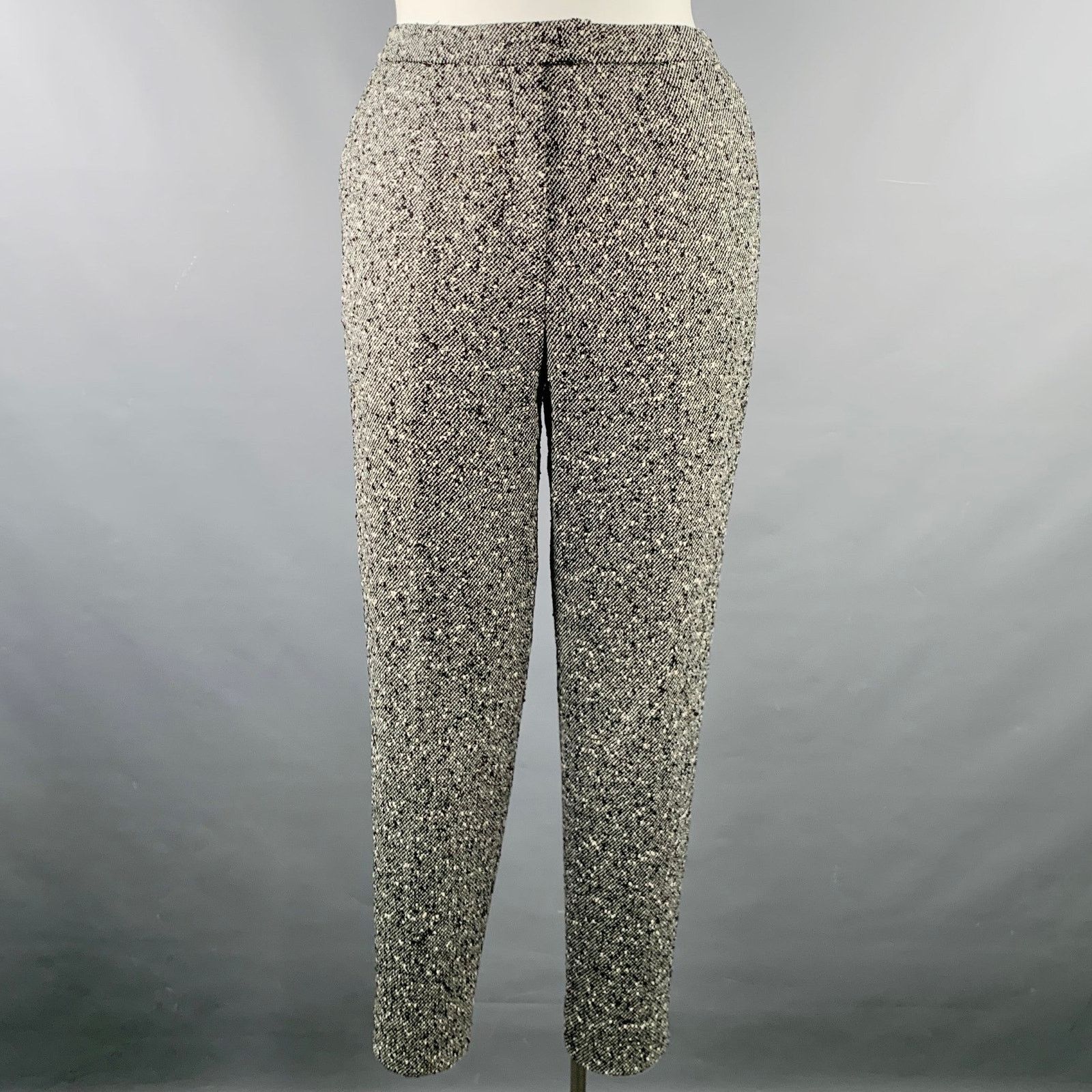 Escada Size 12 Black White Wool Blend Tweed Zip Fly Dress Pants Size 34" / US 12 / IT 48 - 2 Thumbnail