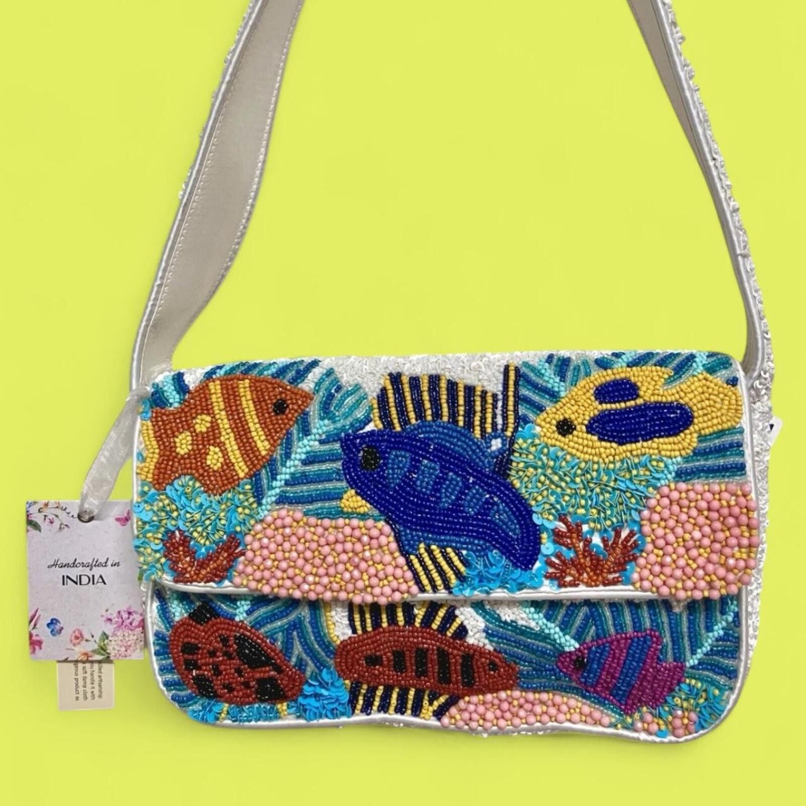 Marsell TikTok Viral Hand Beaded Bag with Fish Aquatic Coral Reef Size ONE SIZE - 1 Thumbnail