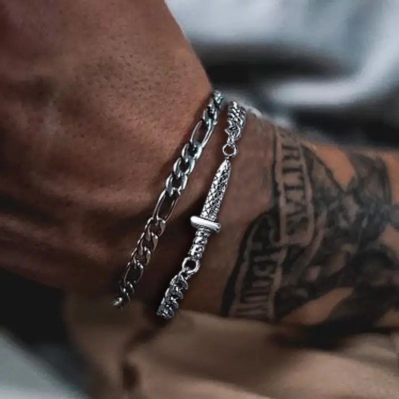 Jewelry x Vintage Sword Chain Dagger Bracelets in Black, Men's
