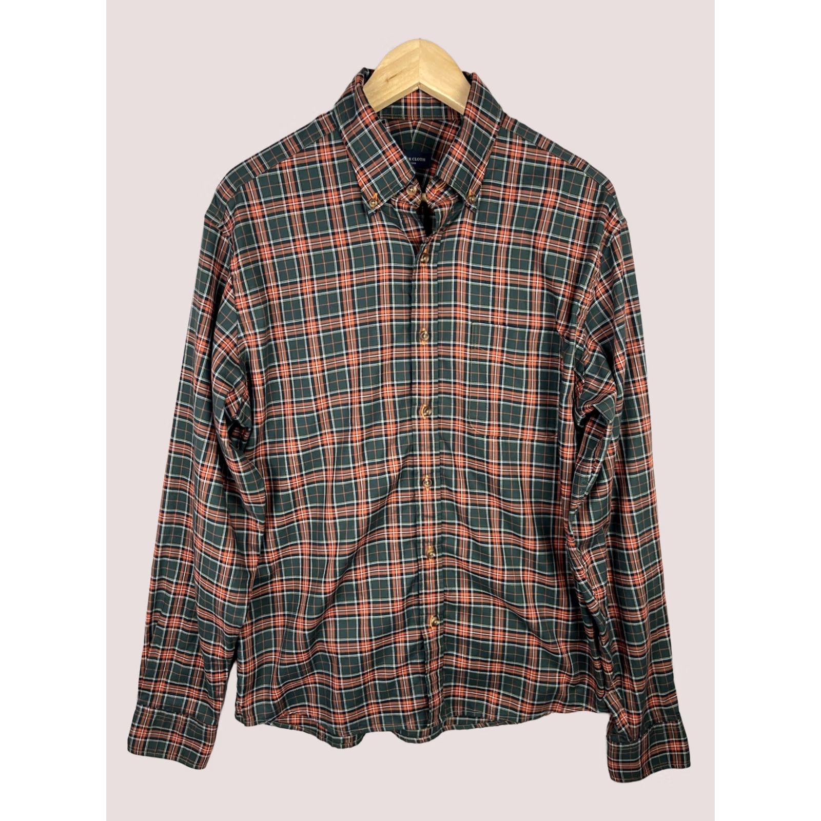 Proper Cloth Proper Cloth Shirt Mens Medium Green Orange Button-Down Untucked Long Sleeve Size US M / EU 48-50 / 2 - 1 Thumbnail
